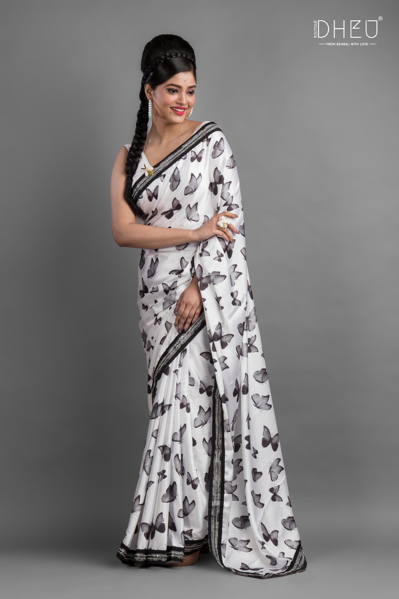 Dheu Exclusive Printed Satin Saree