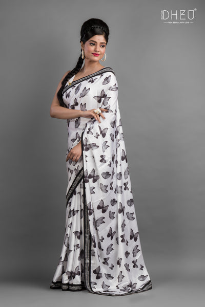 Dheu Exclusive Printed Satin Saree