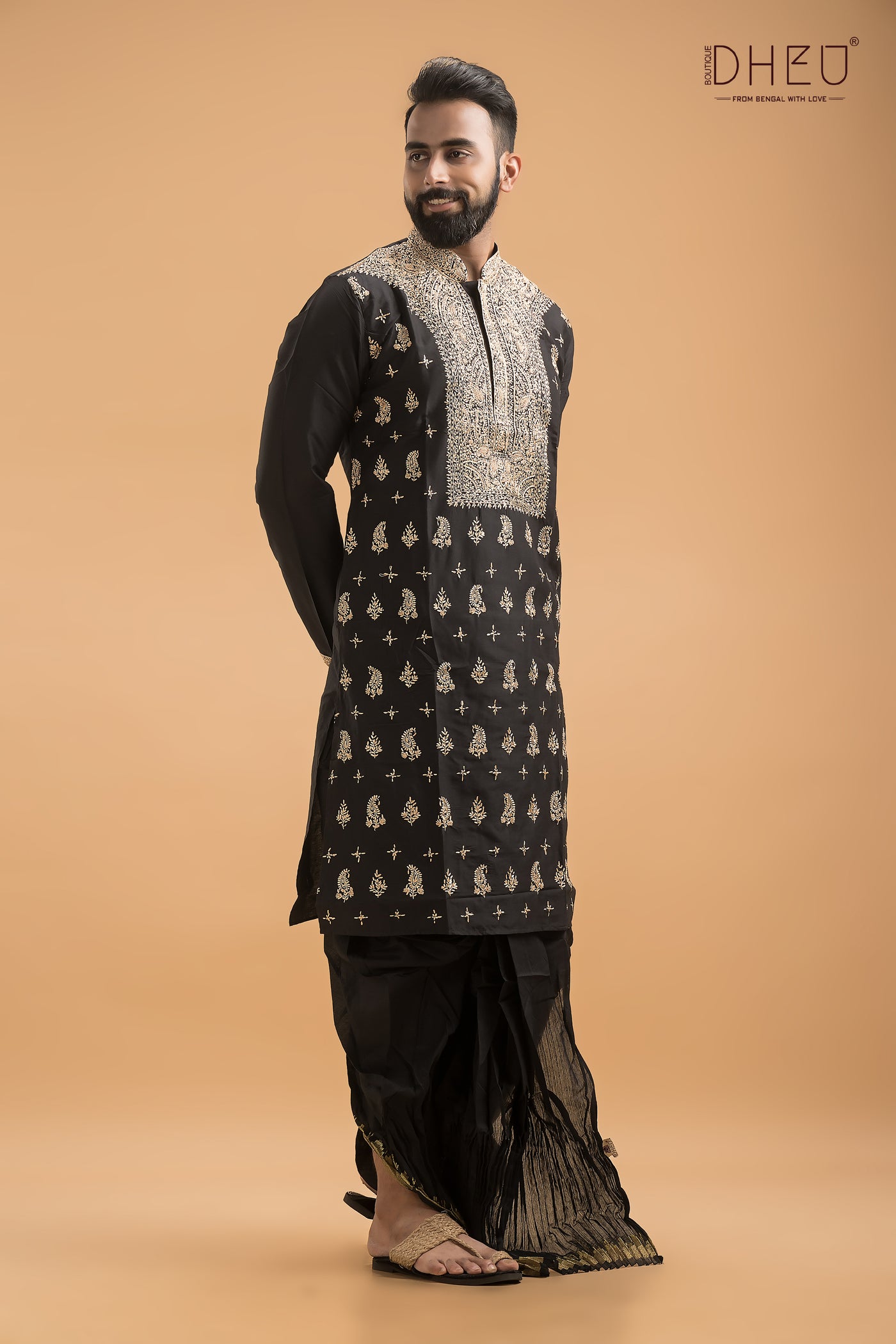 Exclusive Embroidered Katan Silk Kurta & Dhoti(Optional) Set