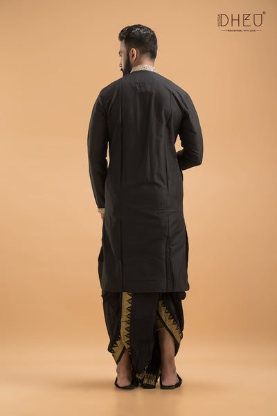 Exclusive Embroidered Katan Silk Kurta & Dhoti(Optional) Set