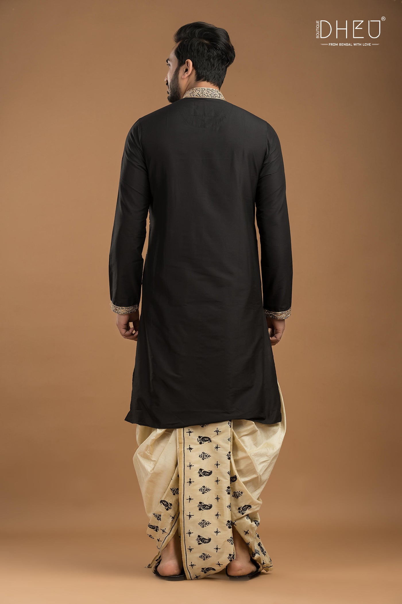 Embroidered Katan Silk Kurta & Dhoti Set