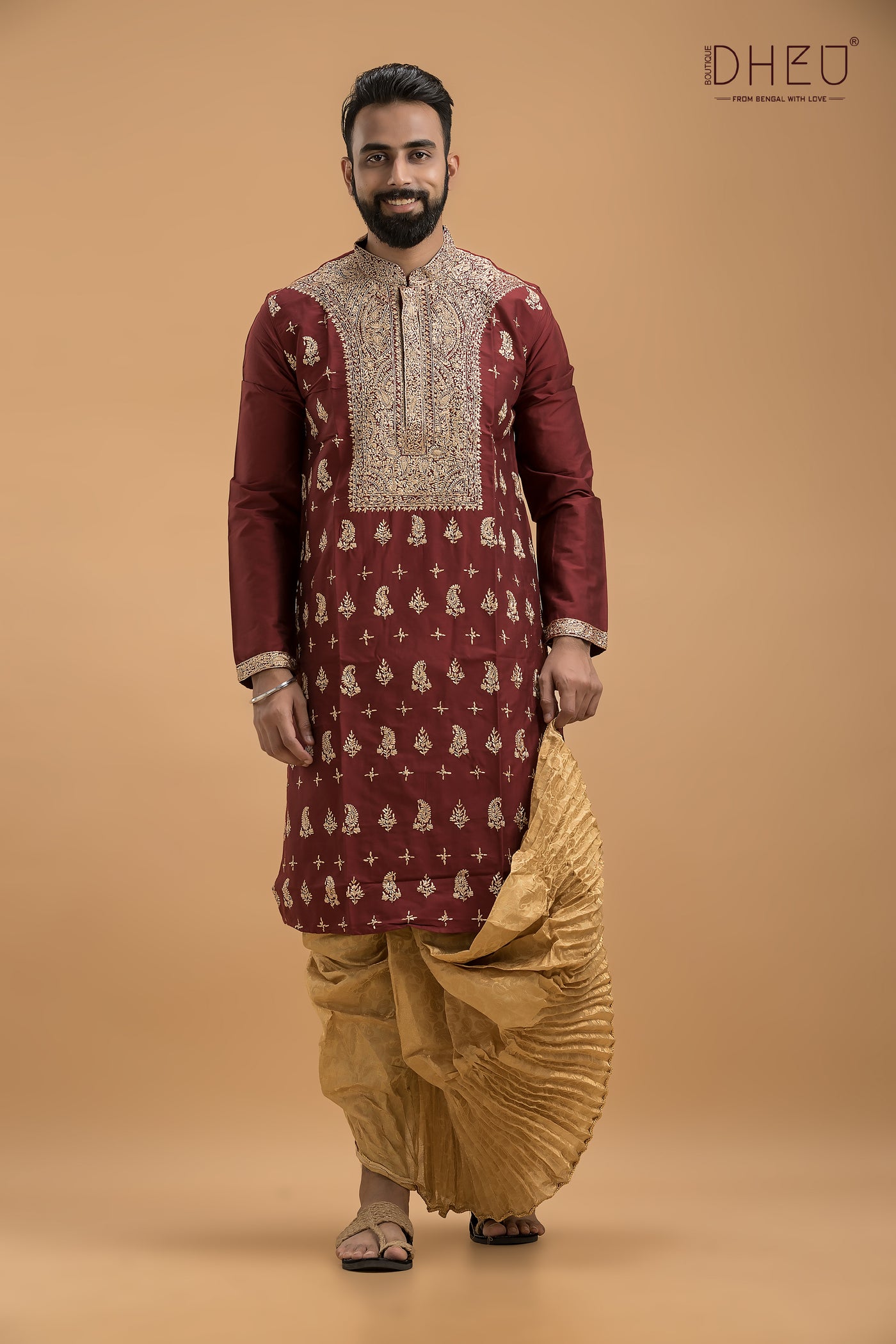 Exclusive Embroidered Katan Silk Kurta & Dhoti(Optional) Set