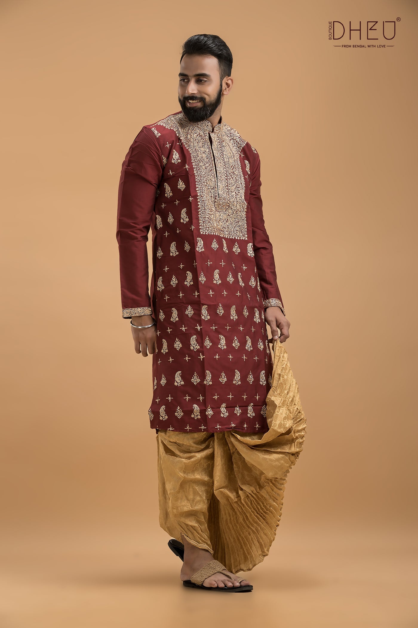 Exclusive Embroidered Katan Silk Kurta & Dhoti(Optional) Set