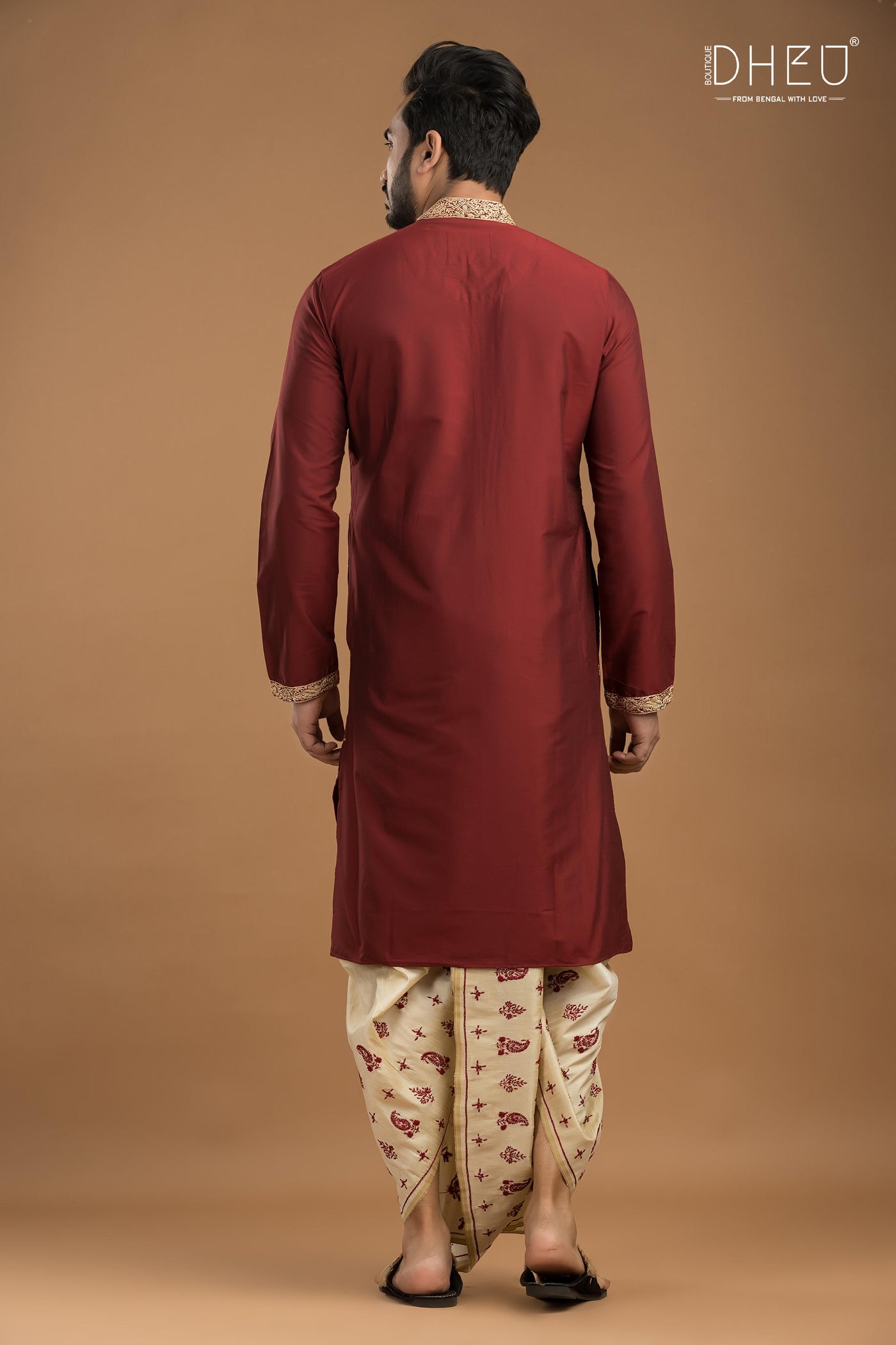 Embroidered Katan Silk Kurta & Dhoti Set