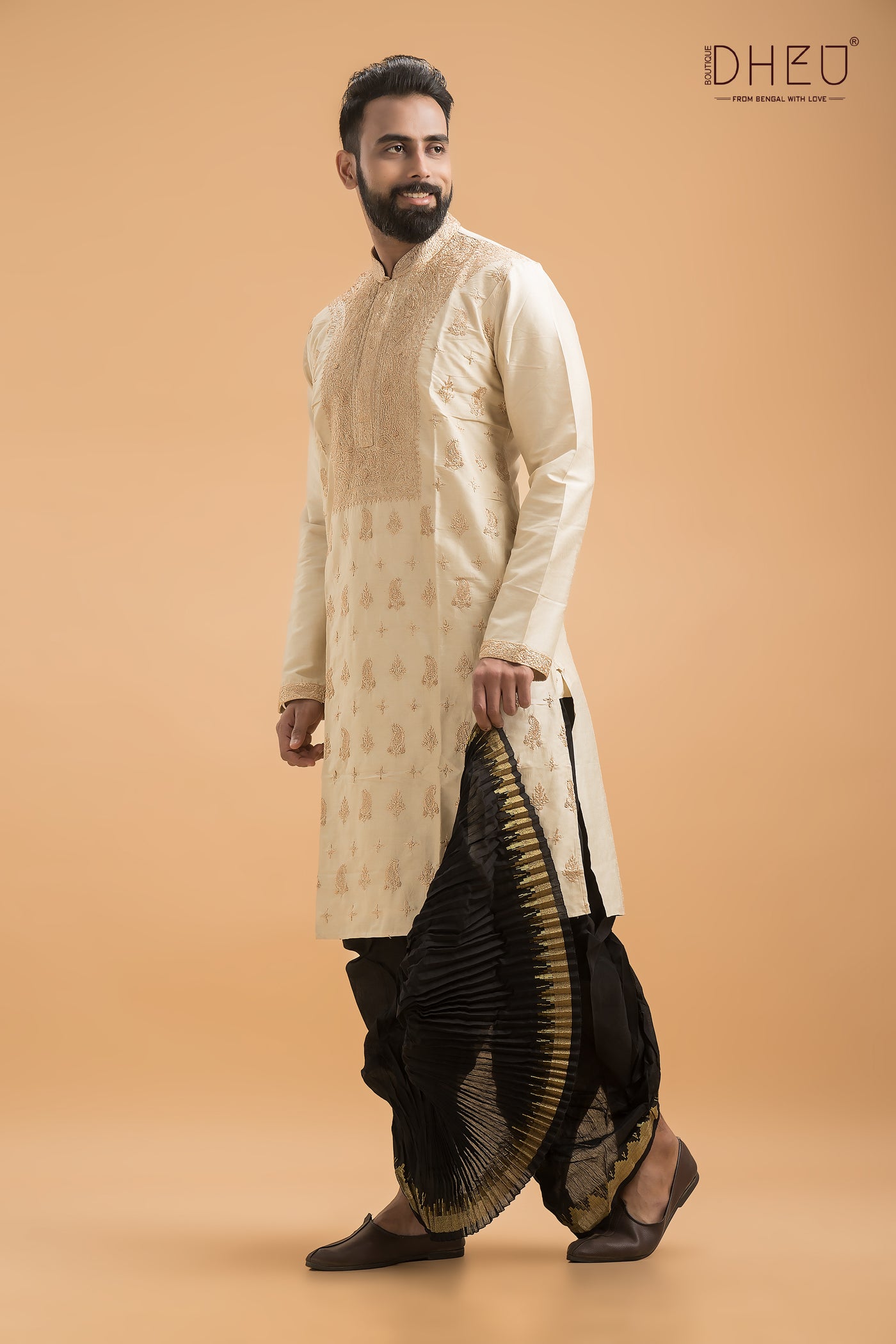 Exclusive Embroidered Katan Silk Kurta & Dhoti(Optional) Set