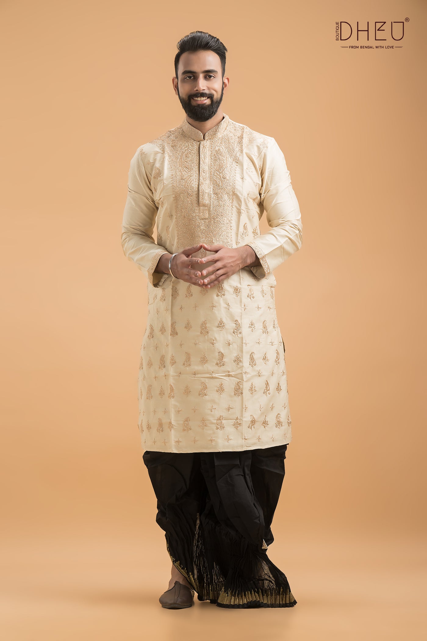 Exclusive Embroidered Katan Silk Kurta & Dhoti(Optional) Set