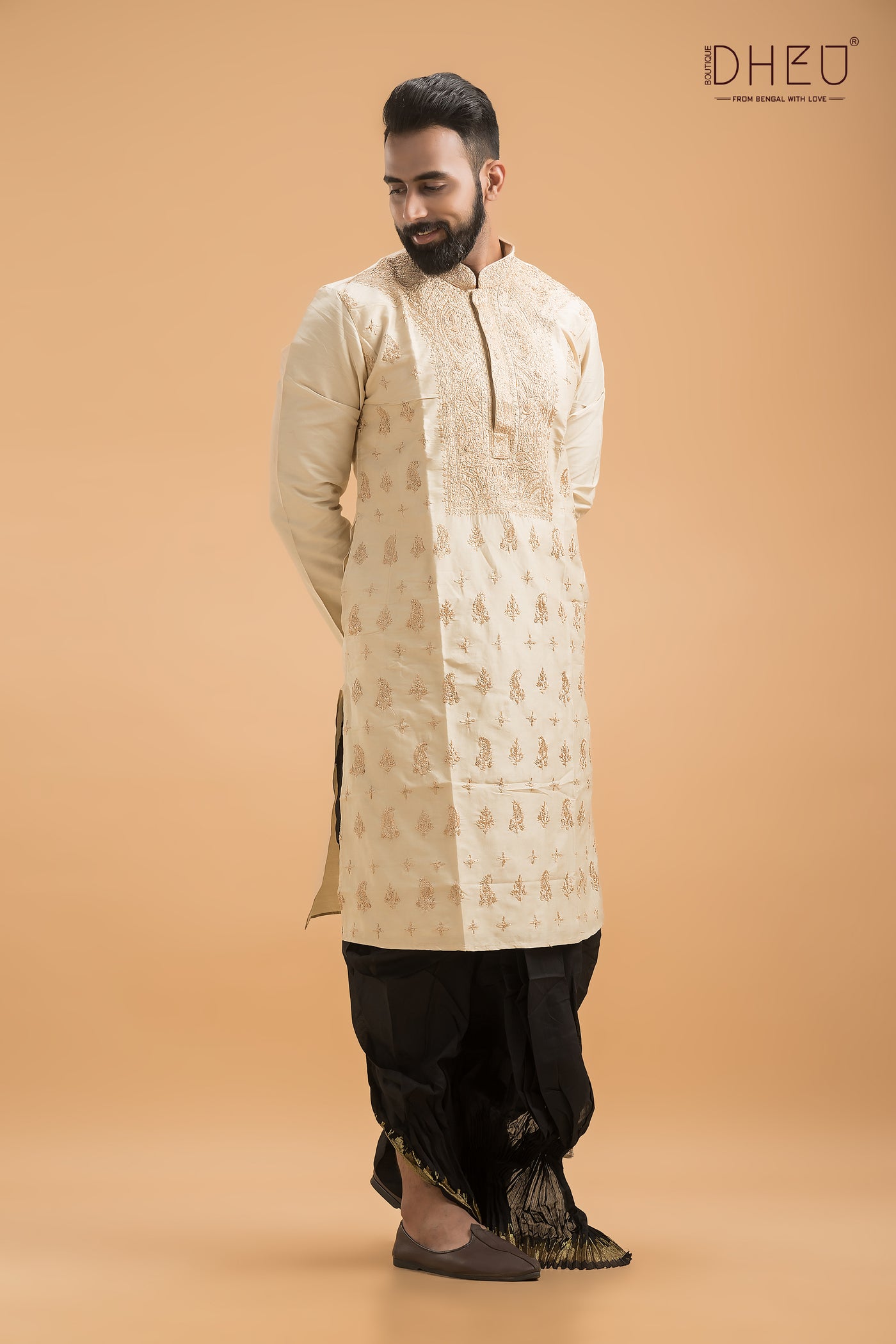 Exclusive Embroidered Katan Silk Kurta & Dhoti(Optional) Set