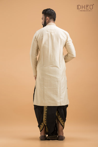 Exclusive Embroidered Katan Silk Kurta & Dhoti(Optional) Set