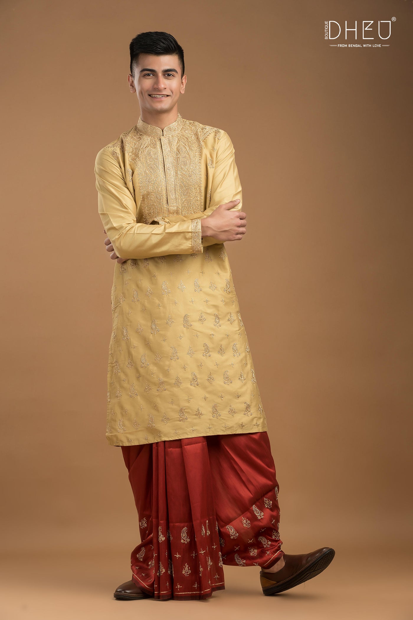 Embroidered Katan Silk Kurta & Dhoti Set