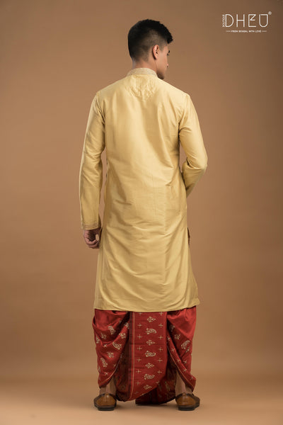 Embroidered Katan Silk Kurta & Dhoti Set