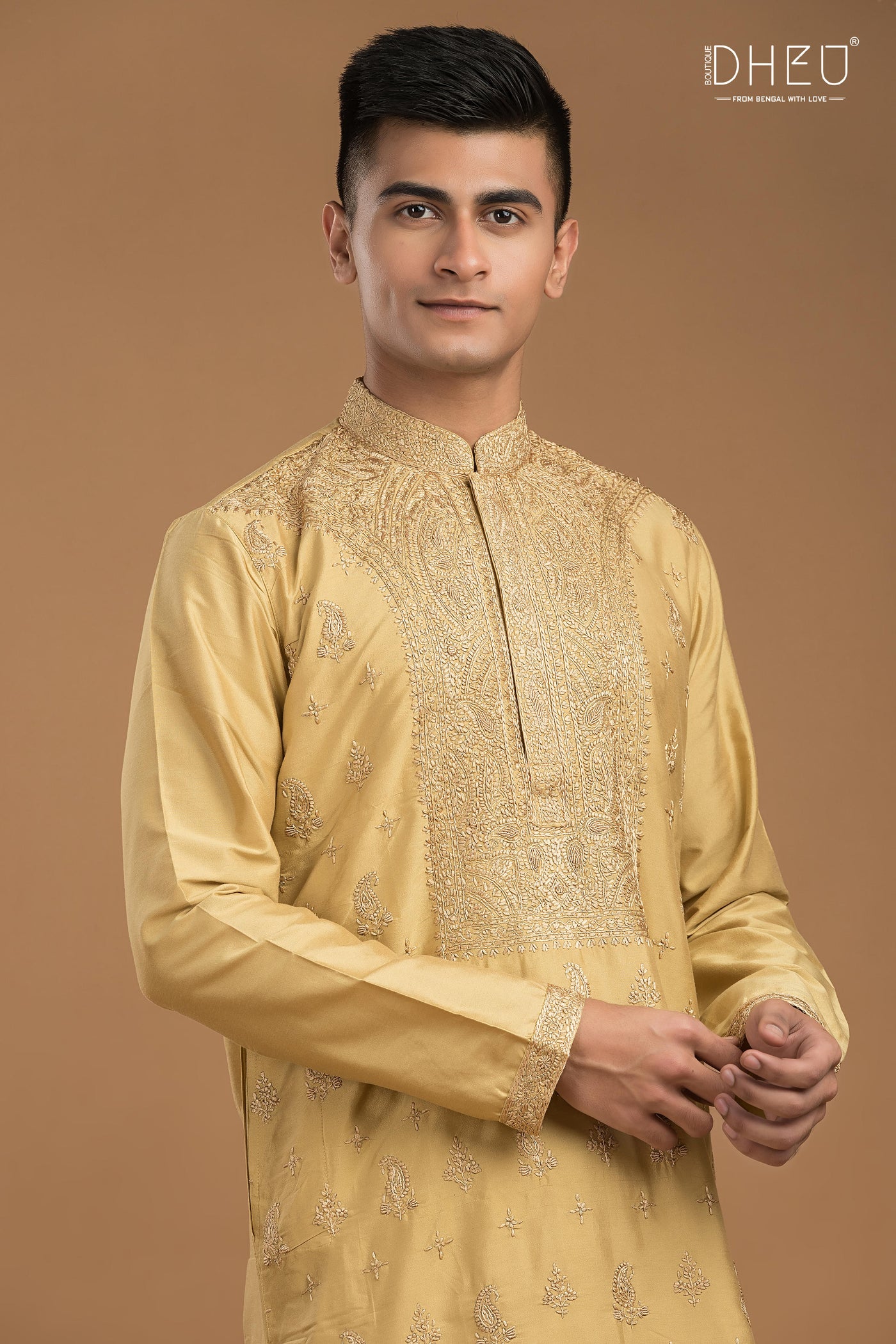 Embroidered Katan Silk Kurta & Dhoti Set