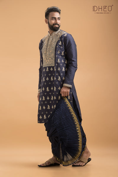 Exclusive Embroidered Katan Silk Kurta & Dhoti(Optional) Set