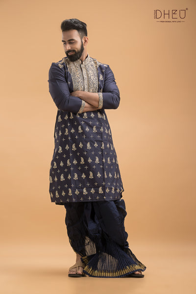 Exclusive Embroidered Katan Silk Kurta & Dhoti(Optional) Set