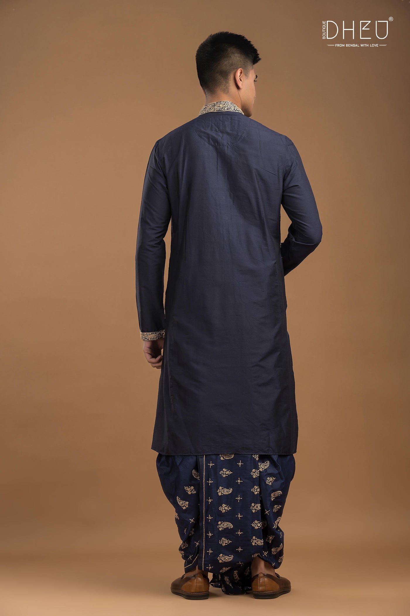 Embroidered Katan Silk Kurta & Dhoti Set