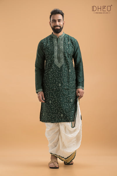 Exclusive Katan Silk Kurta & Dhoti(Optional) Set