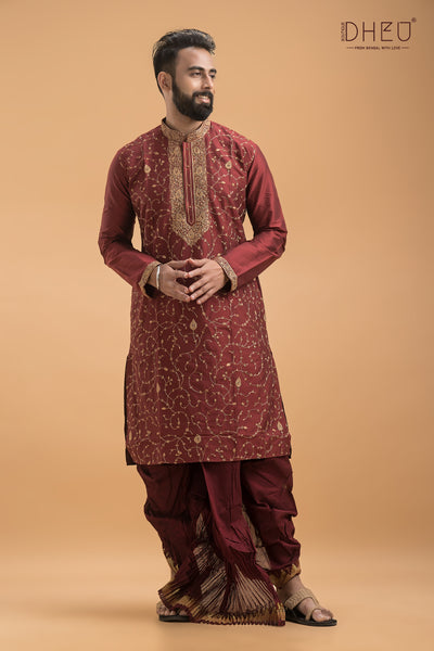 Exclusive Katan Silk Kurta & Dhoti(Optional) Set