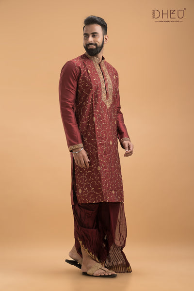 Exclusive Katan Silk Kurta & Dhoti(Optional) Set