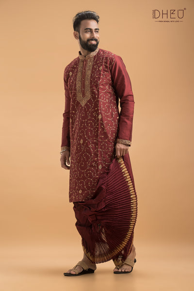 Exclusive Katan Silk Kurta & Dhoti(Optional) Set