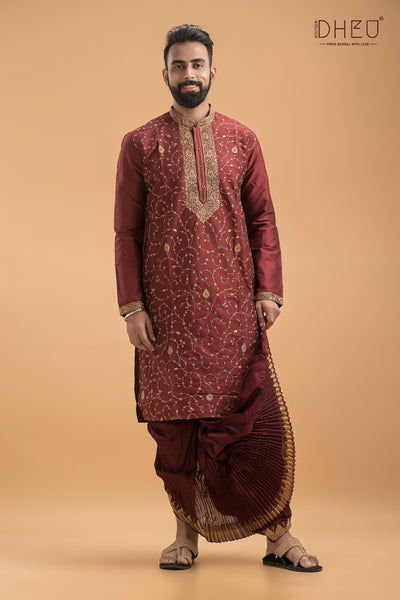 Exclusive Katan Silk Kurta & Dhoti(Optional) Set