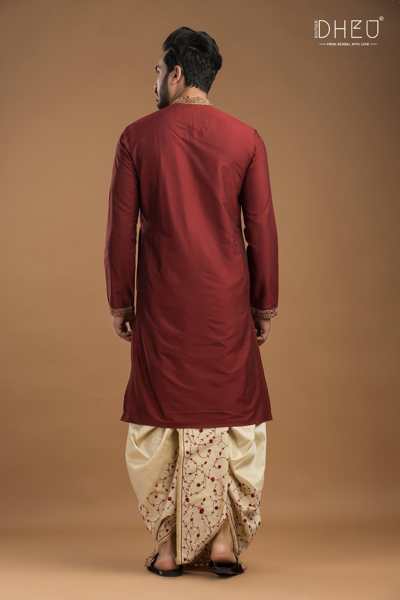 Embroidered Katan Silk Kurta & Dhoti Set