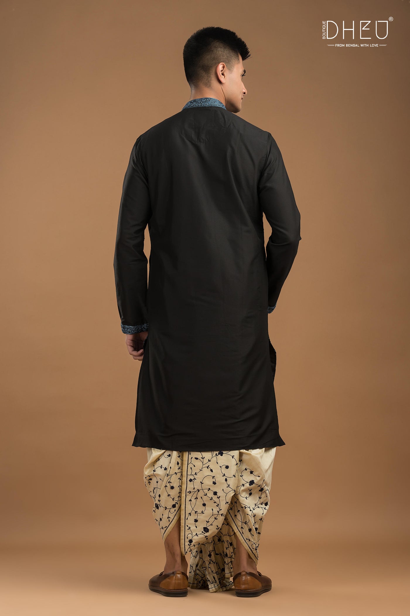 Embroidered Katan Silk Kurta & Dhoti Set