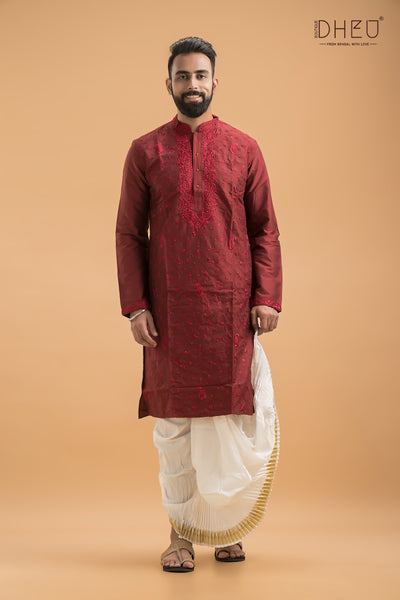 Exclusive Katan Silk Kurta & Dhoti(Optional) Set