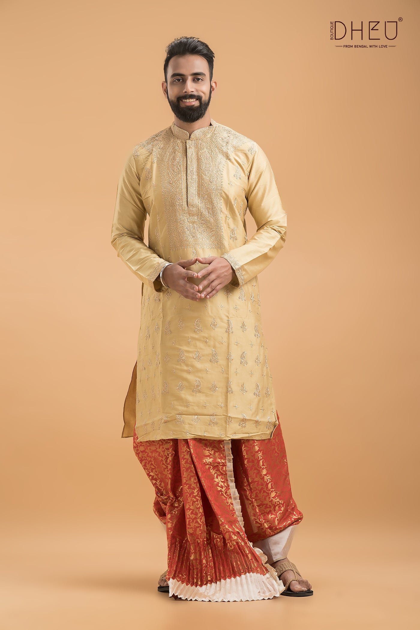 Exclusive Embroidered Katan Silk Kurta & Dhoti(Optional) Set