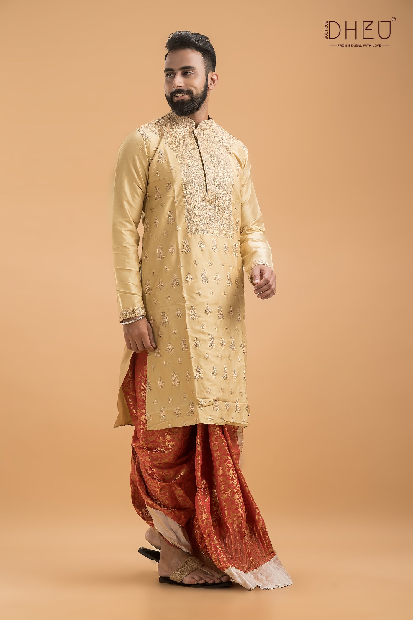 Exclusive Embroidered Katan Silk Kurta & Dhoti(Optional) Set