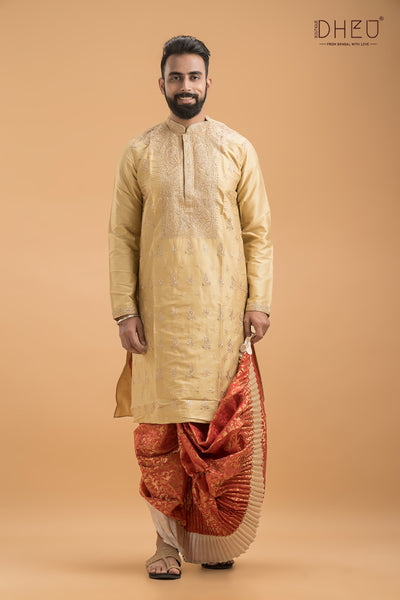 Exclusive Embroidered Katan Silk Kurta & Dhoti(Optional) Set