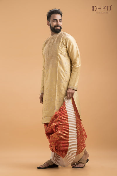 Exclusive Embroidered Katan Silk Kurta & Dhoti(Optional) Set