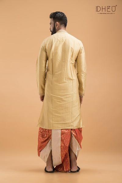 Exclusive Embroidered Katan Silk Kurta & Dhoti(Optional) Set