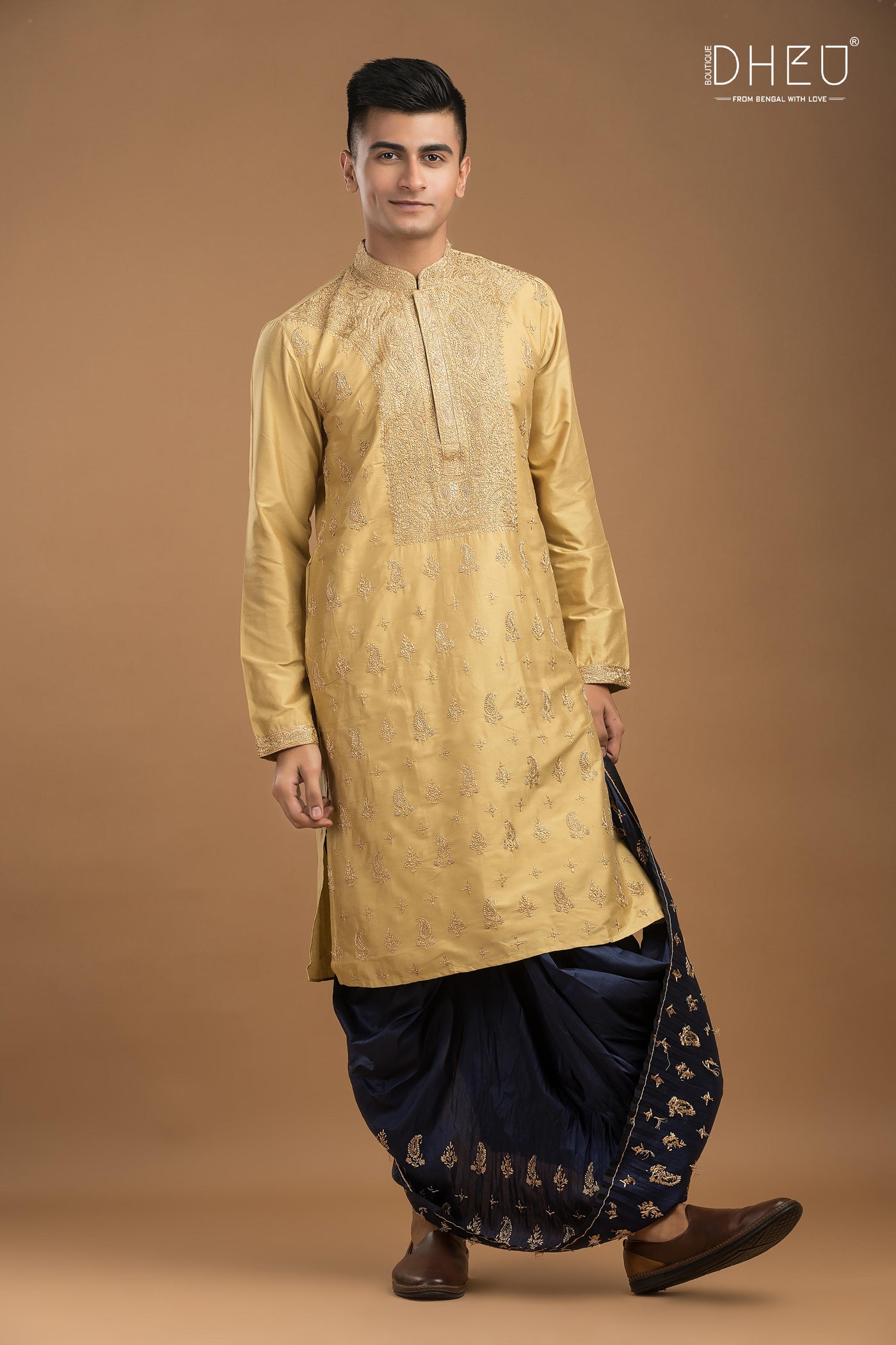 Embroidered Katan Silk Kurta & Dhoti Set