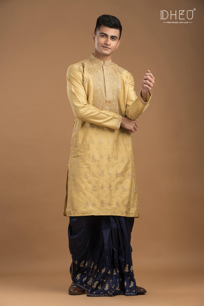 Embroidered Katan Silk Kurta & Dhoti Set