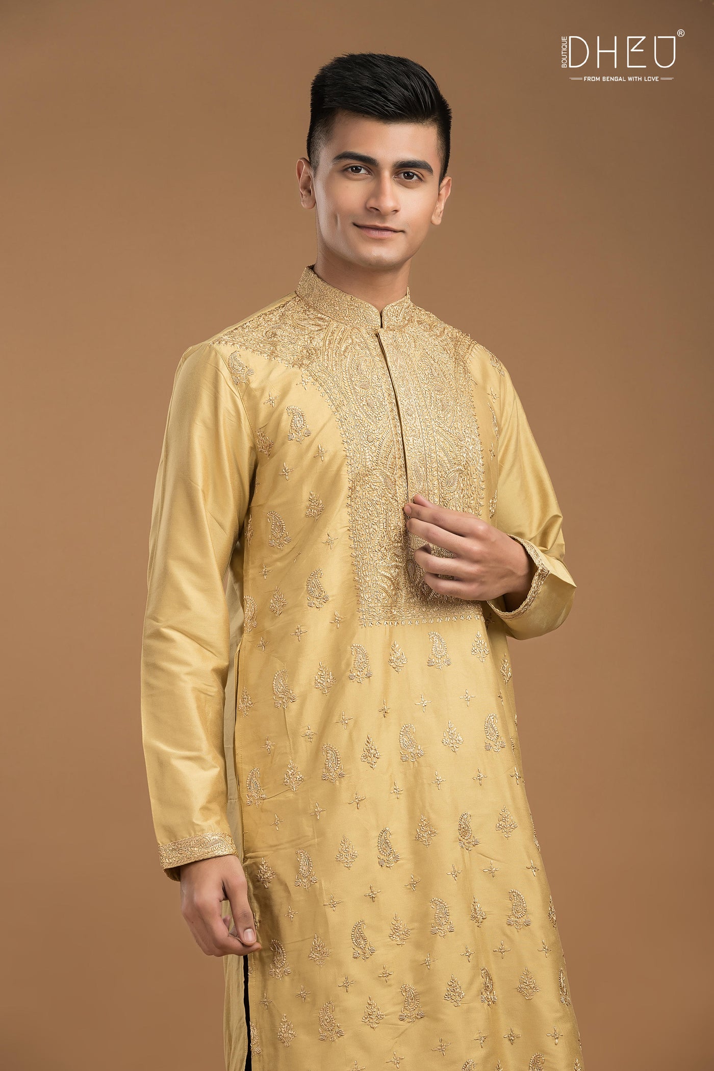 Embroidered Katan Silk Kurta & Dhoti Set