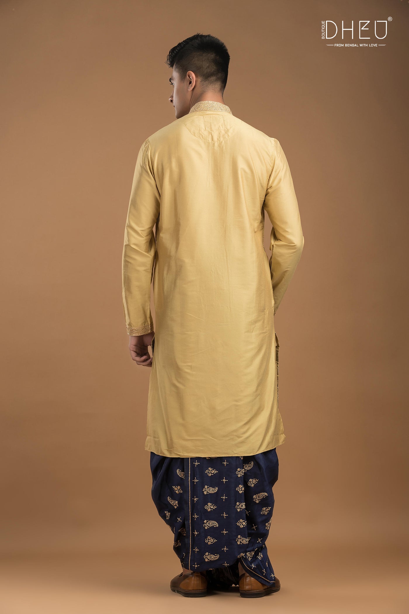 Embroidered Katan Silk Kurta & Dhoti Set