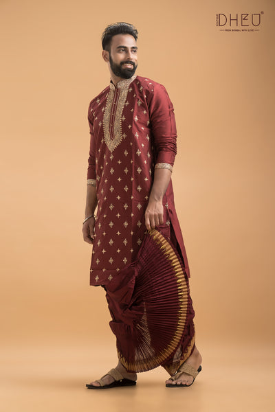 Exclusive Katan Silk Kurta & Dhoti(Optional) Set