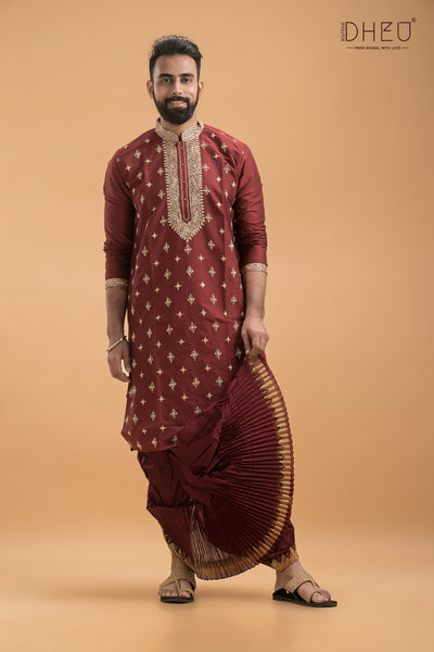 Exclusive Katan Silk Kurta & Dhoti(Optional) Set