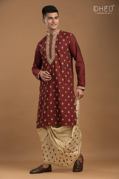 Exclusive Katan Silk Kurta & Dhoti Set