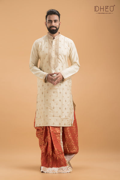 Exclusive Katan Silk Kurta & Dhoti(Optional) Set