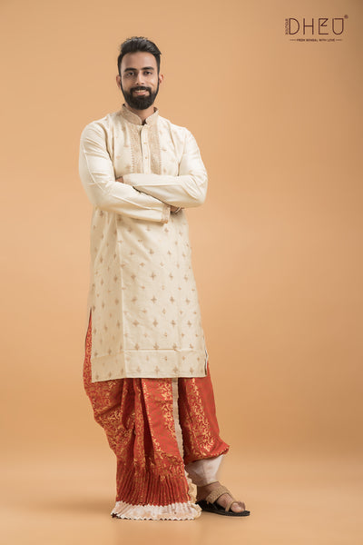 Exclusive Katan Silk Kurta & Dhoti(Optional) Set