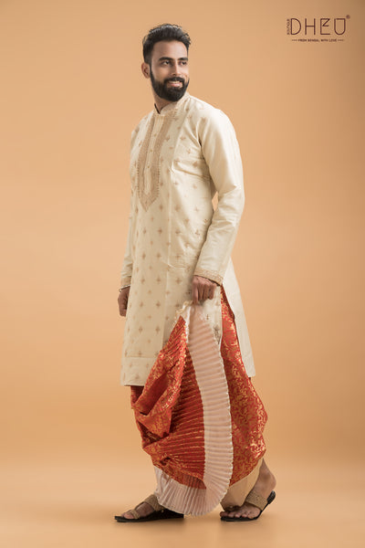 Exclusive Katan Silk Kurta & Dhoti(Optional) Set