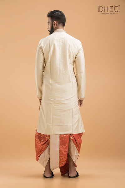 Exclusive Katan Silk Kurta & Dhoti(Optional) Set