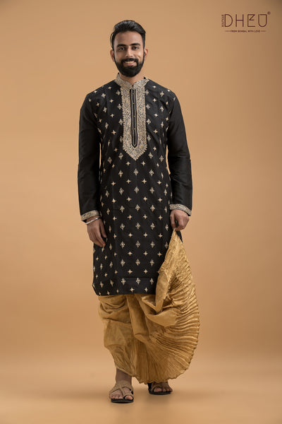 Exclusive Katan Silk Kurta & Dhoti(Optional) Set