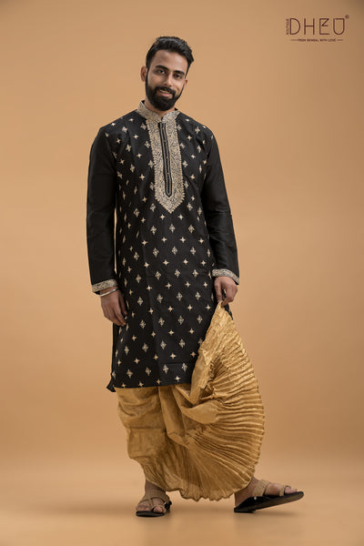 Exclusive Katan Silk Kurta & Dhoti(Optional) Set