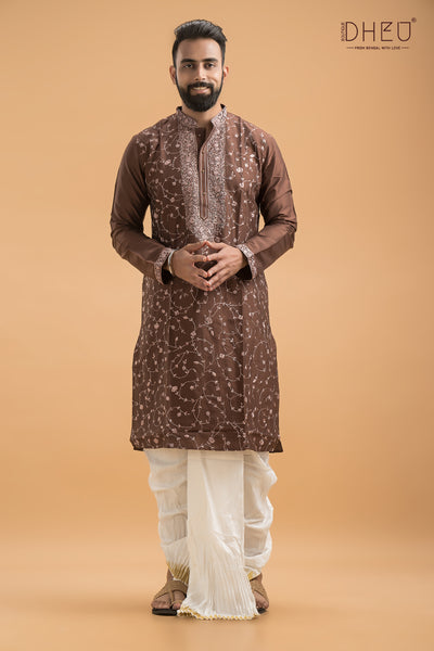 Exclusive Katan Silk Kurta & Dhoti(Optional) Set