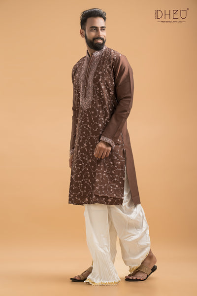 Exclusive Katan Silk Kurta & Dhoti(Optional) Set