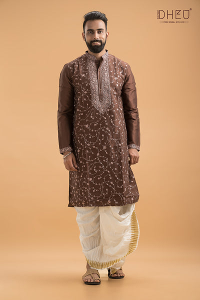 Exclusive Katan Silk Kurta & Dhoti(Optional) Set