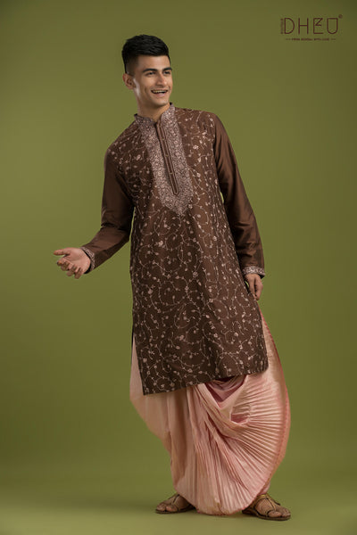 Exclusive Katan Silk Kurta & Dhoti(Optional) Set