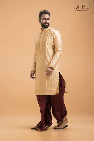 Exclusive Katan Silk Kurta & Dhoti(Optional) Set