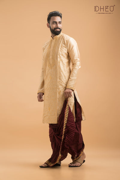 Exclusive Katan Silk Kurta & Dhoti(Optional) Set